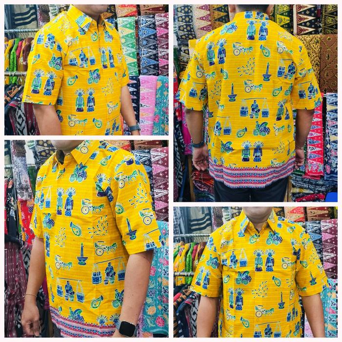 kemeja pendek batik betawi jakarta kode kerak telor - kuning