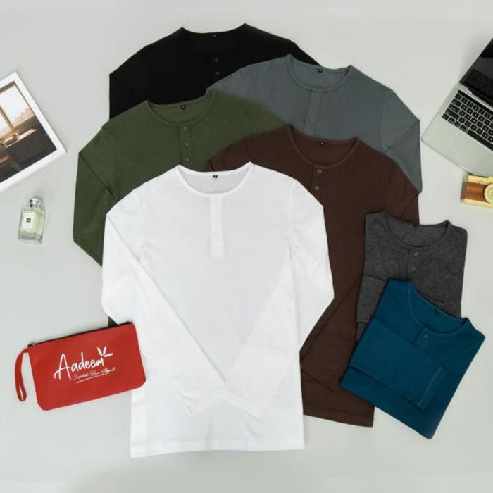 Henley Lengan Panjang Aadeem / Kaos Henley Pria Katun Bambu