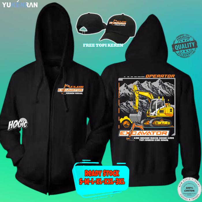 JAKET RESLETING OPERATOR EXCAVATOR CLUB MAINAN MAHAL DESIGN NEW SIMPLE CASUAL KATUN FLEECE HOODIE ZI