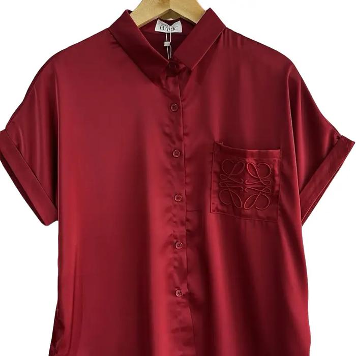 Lucky fashion blouse import Bkk lengan pendek premium kemeja loewe Atasan Wanita Oversize Casual