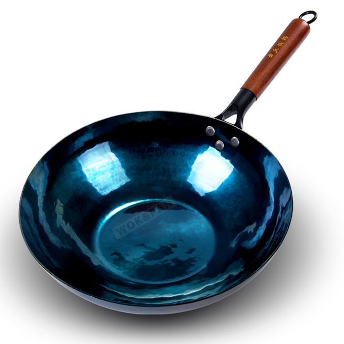 Chinese Traditional Iron Wok 30cm Mirror Seasoning Wok Pan,Beech