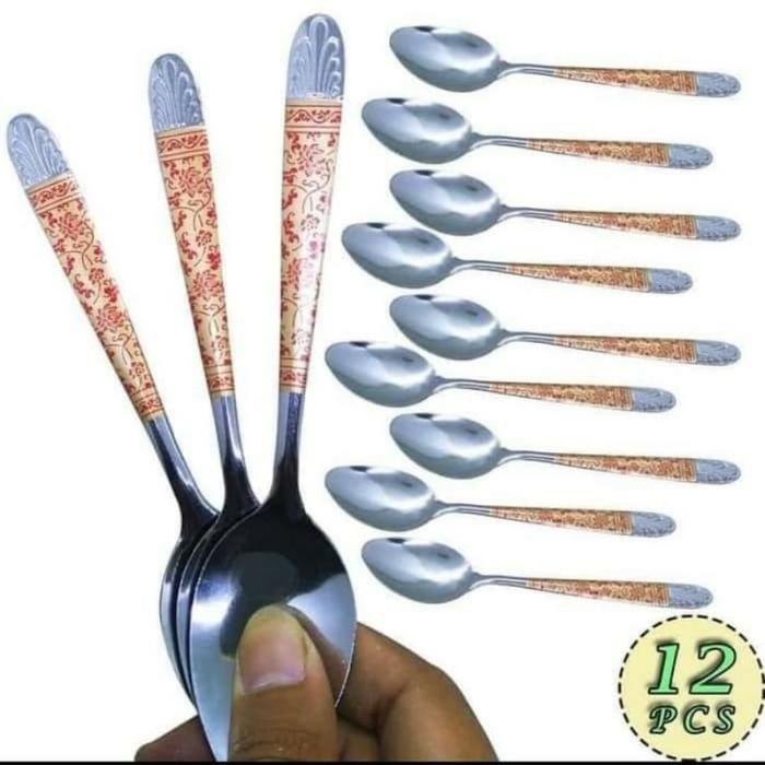 [12Pcs] Sendok Makan Batik Stainless 1Lusin 12Buah / Stainless Steel 18Gr / Sendok Batik Motif Tebal