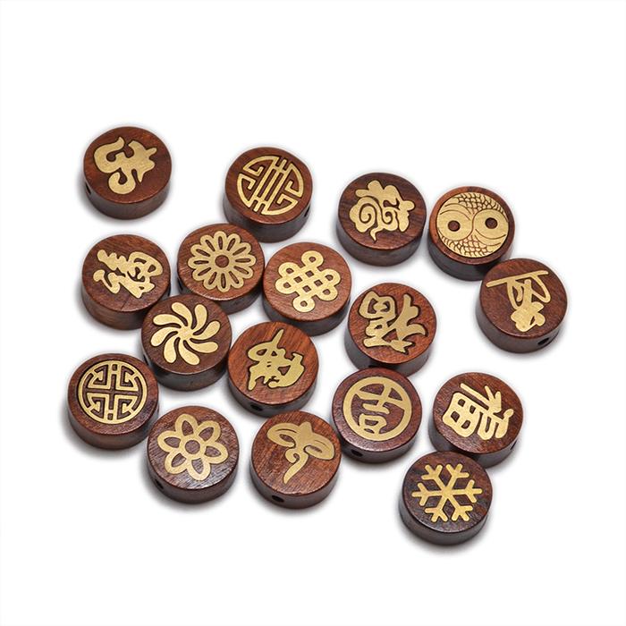 MZ001 Nepal Inlaid Copper Beads Natural Rosewood Beads Tibetan Bead Antique Golden For Jewelry Makin