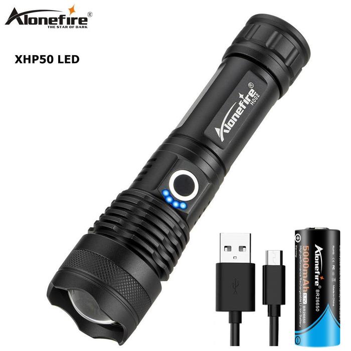 Alonefire COD XHP50 Terkuat Senter LED USB Zoom Isi Ulang Senter