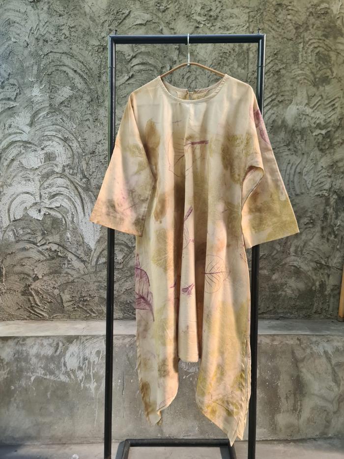 Tunik Ecoprint Katun Premium / Long Blouse Motif Daun Natural Eksklusif