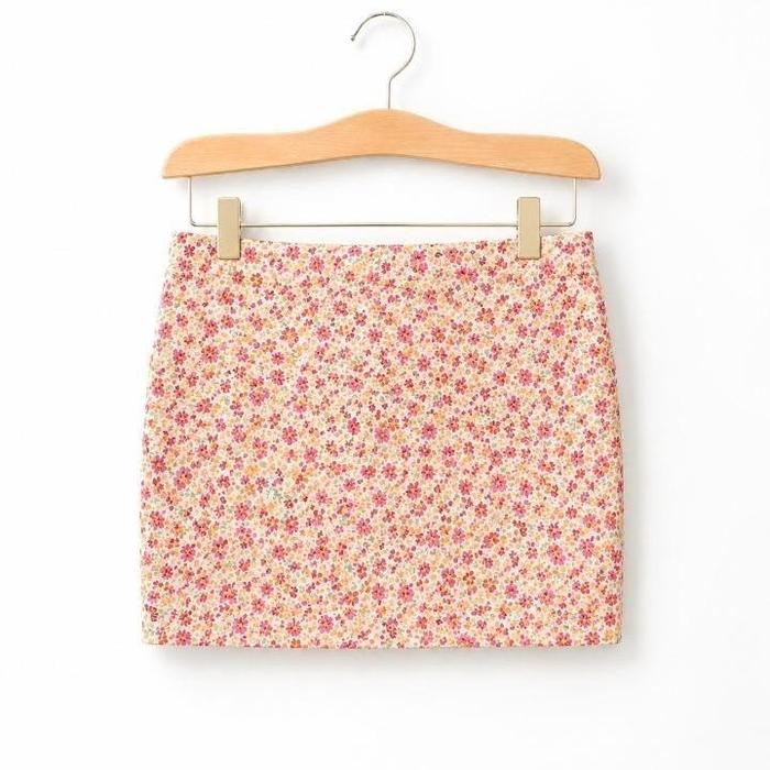 Rok span mini motif bunga-bunga