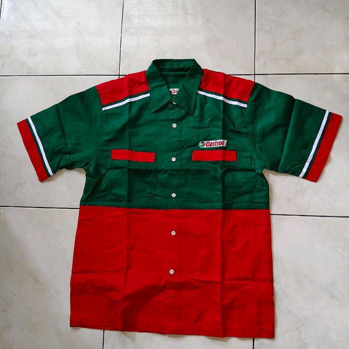 kemeja baju mekanik + dompet otomotif Oli Castrol Edge Magnatec GTX gambar bordir ukuran size L