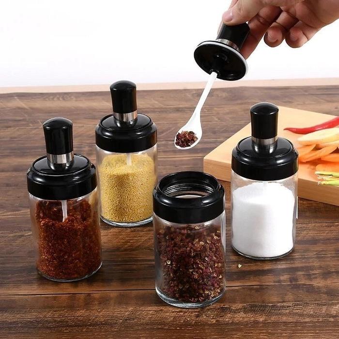 Botol Bumbu Kaca 250Ml Sendok Wadah Bumbu Kaca Sendok Praktis Higienis Tempat Minyak Bumbu Tutup Eco