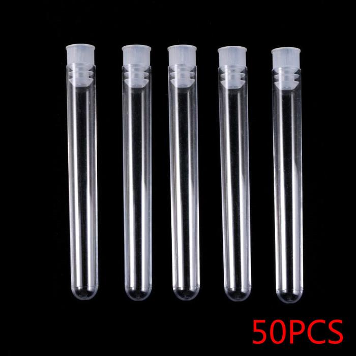 50Pcs Clear Plastic Test Tube With Cap 12x100mm U-shaped Bottom Long