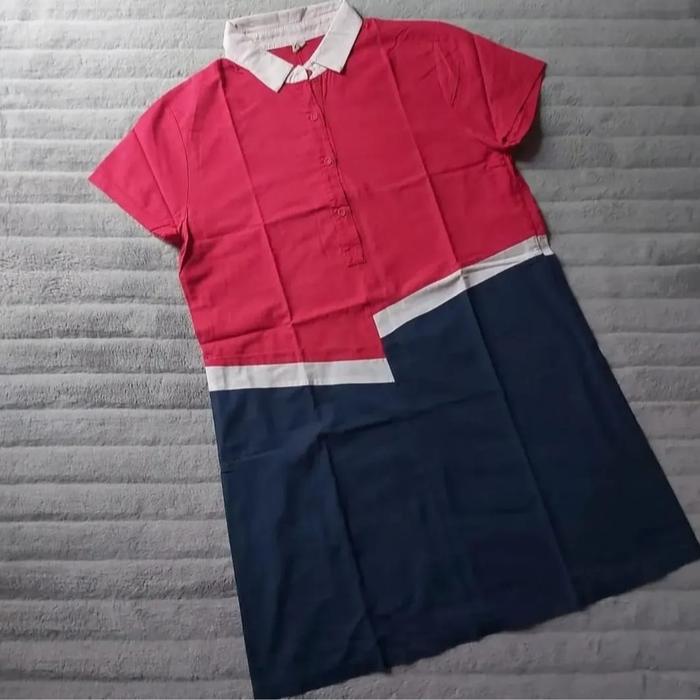 LILA kemeja dress Biru mix merah Casual Tricolor