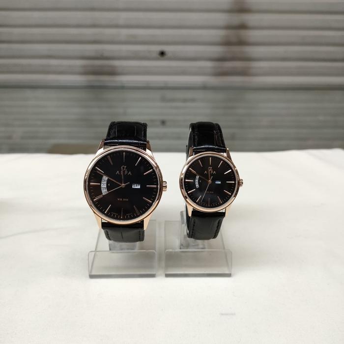 Jam Tangan Alfa 55014 Kulit Tanggal Hari Original Waterresistant