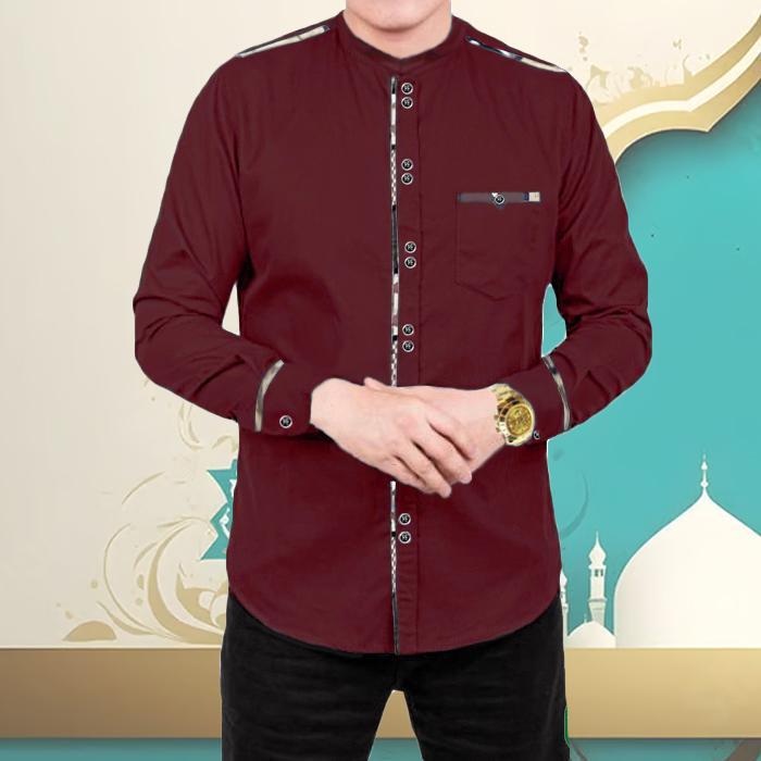 JJ145 Koko SULJIRO Baju Pria Muslim Lengan Panjang List Motif Bahan Katun Toyobo Size M L XL XXL XXX