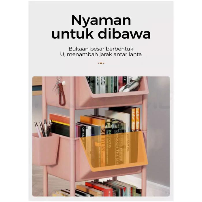 Homes Rak Buku Minimalis Aesthetic Rak Penyimpanan Rak Dapur Serbaguna Rak Susun Dengan Roda