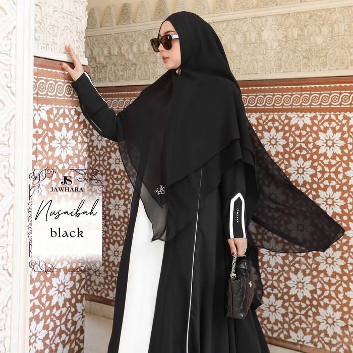 HABIBIE VOL5 - NUSAIBAH - JAWHARA - Gamis Syari Khimar Haji Umroh Elegan Mewah - Black, S