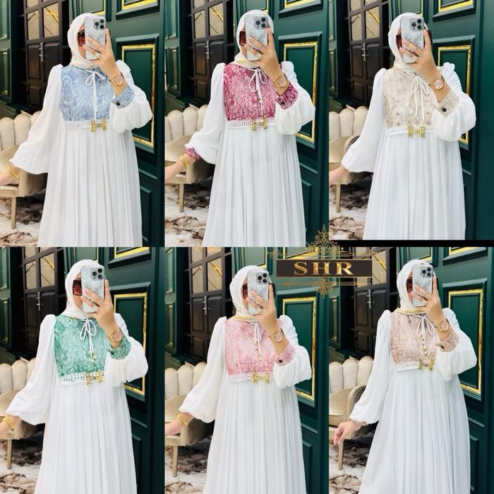 midi dress span polos lengan bunga ori SHR