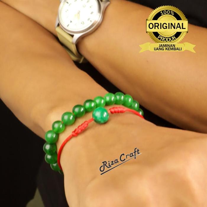 Gelang Batu Akik Alam Giok Hijau ASLI Quartzite China Tiongkok Natural Ori Tali Merah Keren