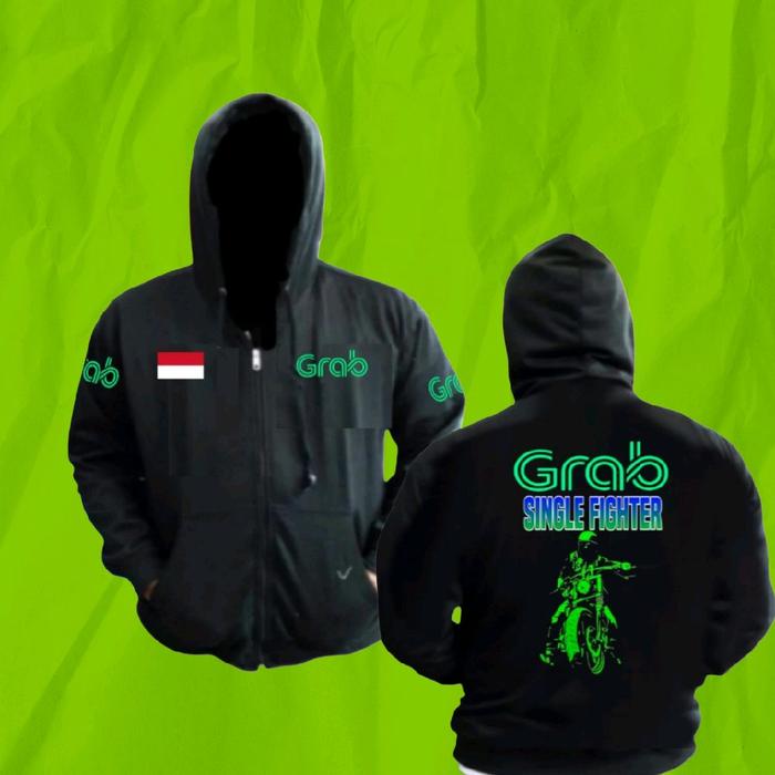 Riecat Alfa Zipper Hoodie Hitam Ojek Online Sablon DTF Fleece Pria Wanita Bahan Nyaman Size S-XXL Wa