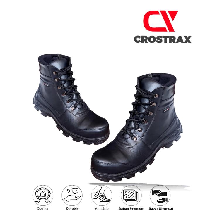 Crostrax Sepatu Delta Boots Zippers Safety Resleting Tali Ujung Besi Kulit Asli Tracking Hiking Gunu