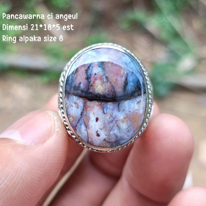 (BISA COD) Cincin Batu Akik Pancawarna Garut Ci Angeul Tembaga - Ring alpaka size 8
