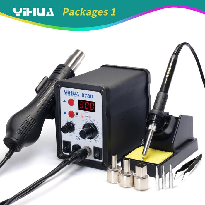 220V 110V Optional YIHUA 878D Hot Air Gun Soldering Station With 907A