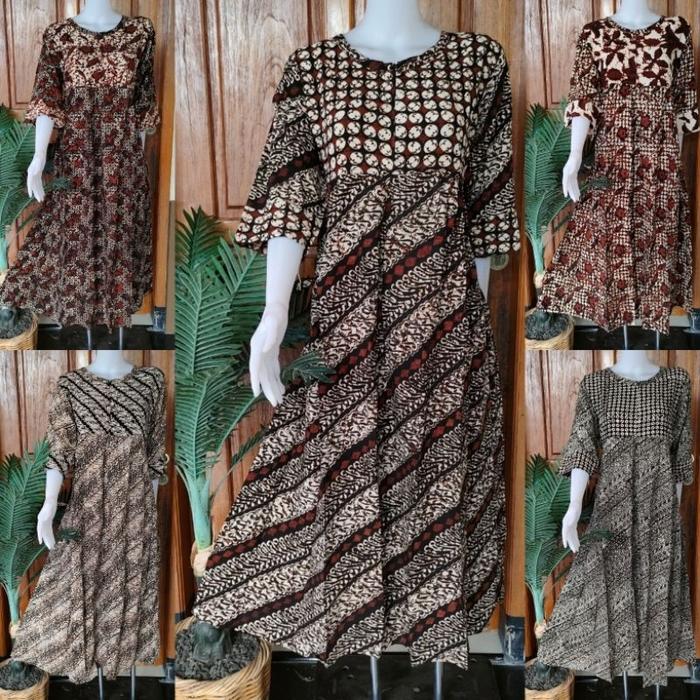 Daster Putri Diana Sekdres MESSA Motif Batik Tulis Daster Panjang Rempel Lengan 7/8 Size XL