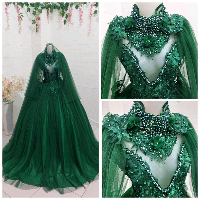 Revalina-0042 || Gaun Pengantin Coker Payet Mewah Panjang 170-175Cm Bisa Request Warna Free Veil Keb