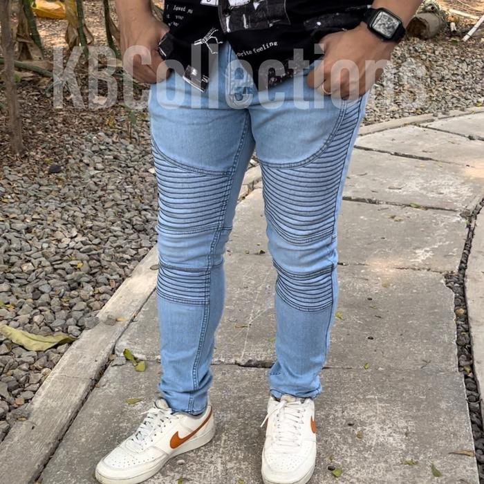 Celana Panjang Pria Jeans Biker Full blue sky