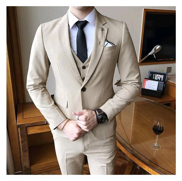 STELAN JAS BLAZER COWO CREAM JAS KANTOR JAS NIKAH JAS WISUDA SLIM FIT Pria Formal