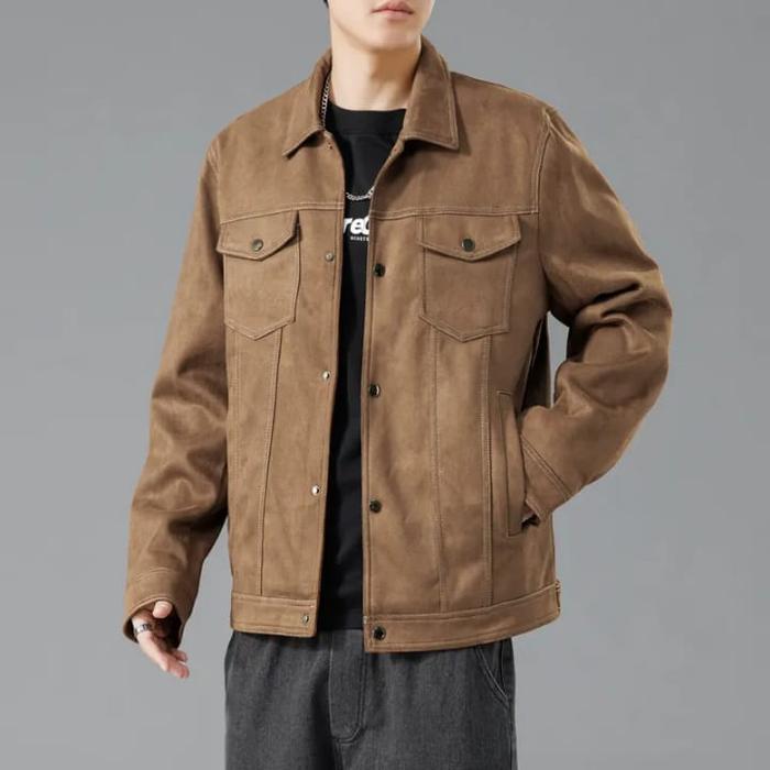 Jaket Pria Trucker Semi Parka Suede Hitam Coklat Formal Casual Blazer Nyaman Kerja