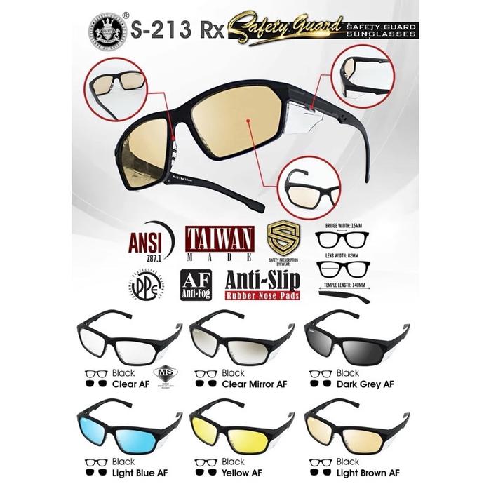Kacamata safety guard S-213 RX ansi z87.1 original anti FOG/anti embun