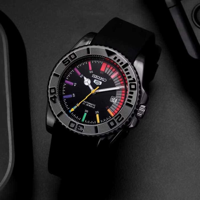 Jam Tangan Pria Seiko Movt-GW Strap Rubber Ring/Bezel Bisa Putar Body Bulat Tanggal Aktif