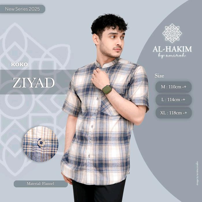 ZIYAD BAJU KOKO DEWASA LENGAN PENDEK - FASHION MUSLIM PRIA BAHAN FLANEL MOTIF KOTAK