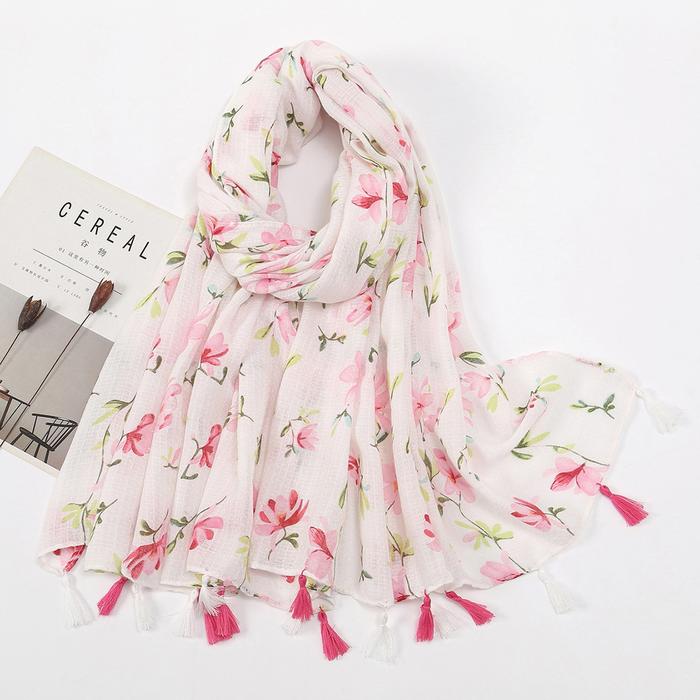 Scarf Pashmina elegant and fresh/ pink small floral print/ cotton and linen/ pashmina motif bunga/ s