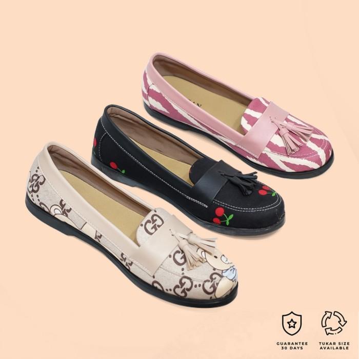 TOP Sepatu Mules Wanita Flatshoes Motif Vintage Series - Ellesis official