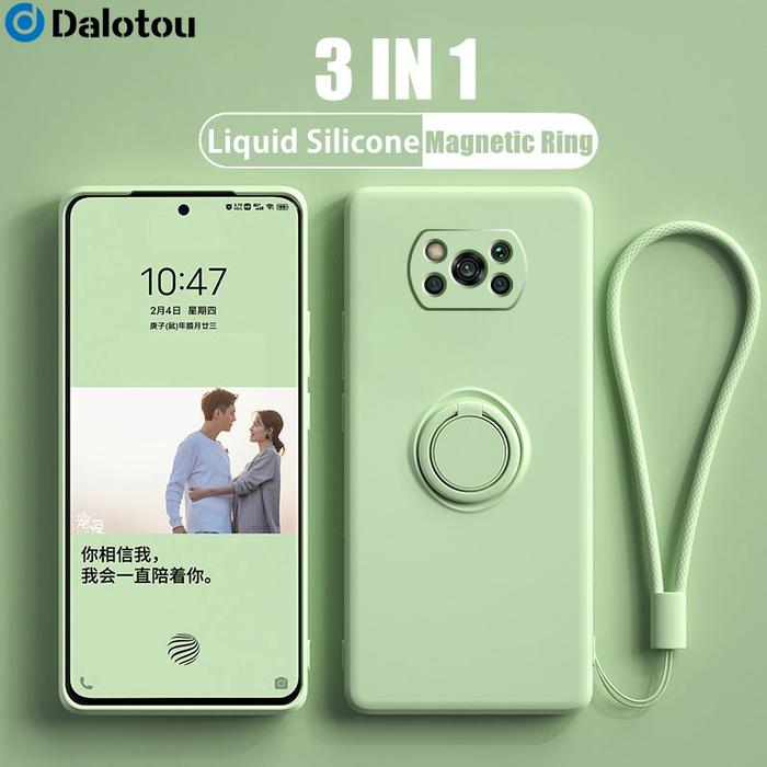 For Xiaomi Mi Poco X3 NFC Pro Case Liquid Silicone Ring Holder Strap