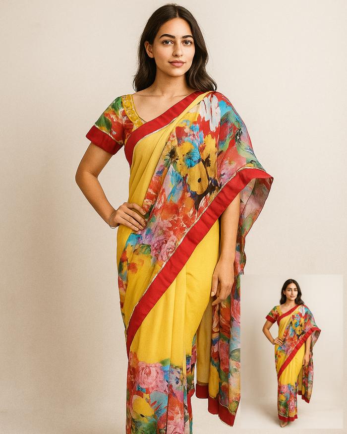 Saree Instant India Bahan Sifon Youryou Printed & Polos