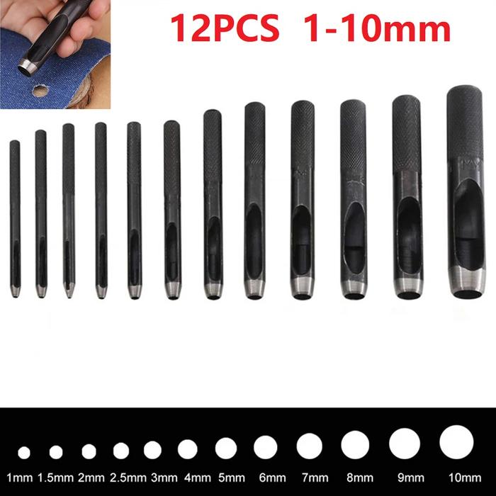 12Pcs Round Hollow Punch Set Leather Craft Punch Tool Hollow Hole