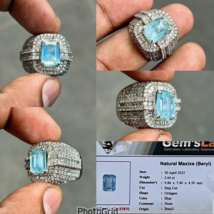 Cincin Batu Maxixe beryl Natural Maxixe Beryl aquamarine beryl Microsetting ring perak Batu Maxixe b