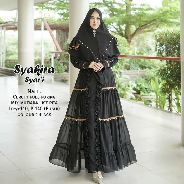 Syakira Syari Set Hijab Panjang Maxi Full Puring Hias Payet Mutiara Gamis Pesta Kondangan Mewah Wani