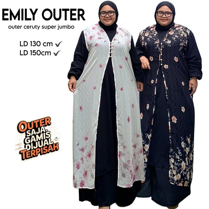 Zeba| Emily Long Outer Jumbo LD 130 LD150 Ceruty Babydoll BB 80 - 160 kg Motif Bunga Cantik Baju Leb