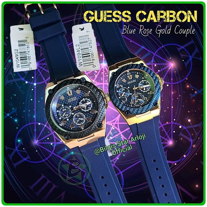 Jam Tangan Guess Couple Carbon Sepasang W1049G & W1094L Tali Karet Ori