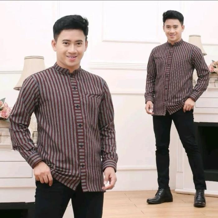 kemeja lurik jawa lengan panjang, kemeja lurik, kemeja khas jawa kain tenun, baju tradisional, Batik