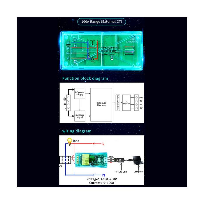 10A PZEM 004T 3.0 Wattmeter Kwh Meter Volt Amp Current Test Module Digital Multifunction Meter for A