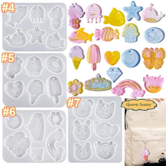 Cetakan Resin Gantungan Kunci Lucu Karakter Banyak Motif (Tema Laut, Dolphin, Permen, Candy, Kue, Do
