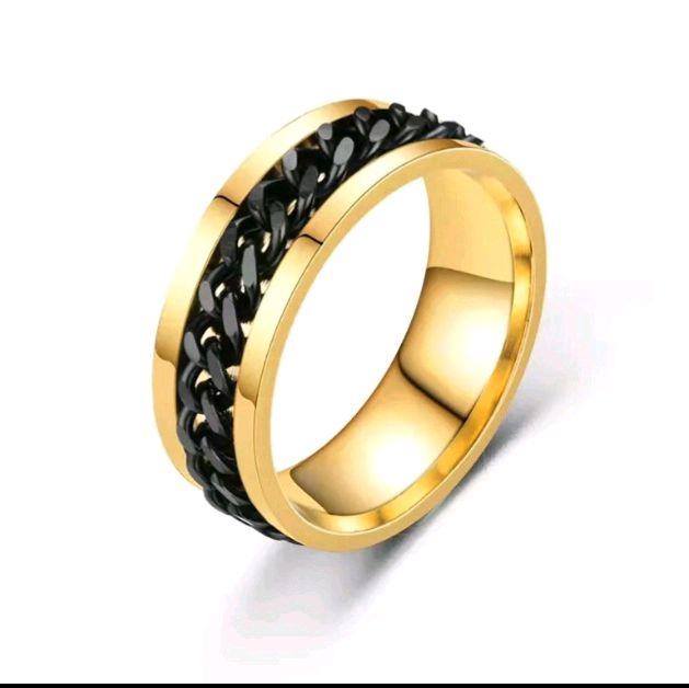 Cincin Titanium Pria Cowok Keren Model Rantai Warna Hitam Kuning Putih Ring