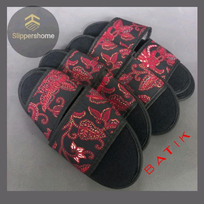 Slippershome Sandal Hotel Lantai Busa Motif Batik Unisex Empuk Ringan Elastis Bahan Busa Kain Batik 