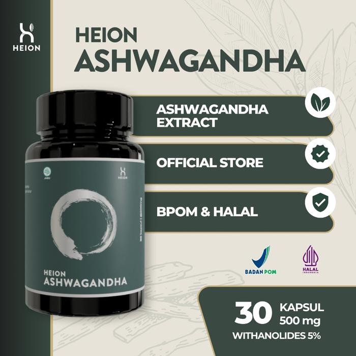 HEION Ashwagandha 30 Kapsul - KSM-66 Ashwaganda Extract @500mg BPOM by HEION OFFICIAL