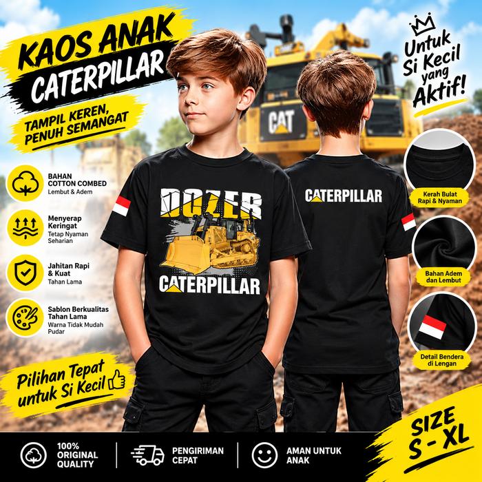 KAOS ANAK DOZER CAT TER PILLAR  FASHION ANAK KATUN COMBED USIA 1 - 11 TAHUN