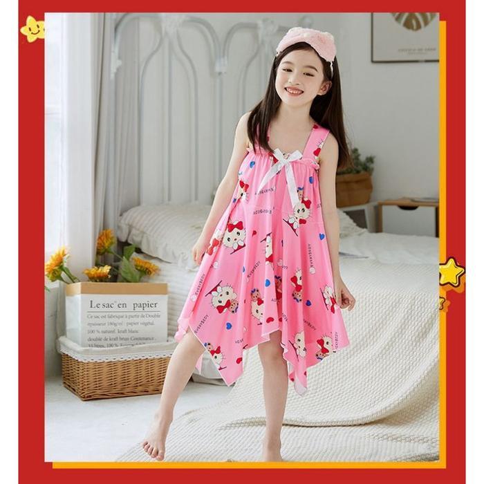 Daster Baju Tidur Main Rumah Anak Perempuan Motif Kartun Unicorn Hello Kitty Snow White Import