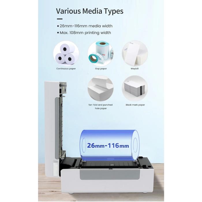 SMARTCOM ~ Barcode Printer Bluetooth USB SM-465B Alamat Label 100mm 4 Inch Paper Size 10 cm FREE HOL